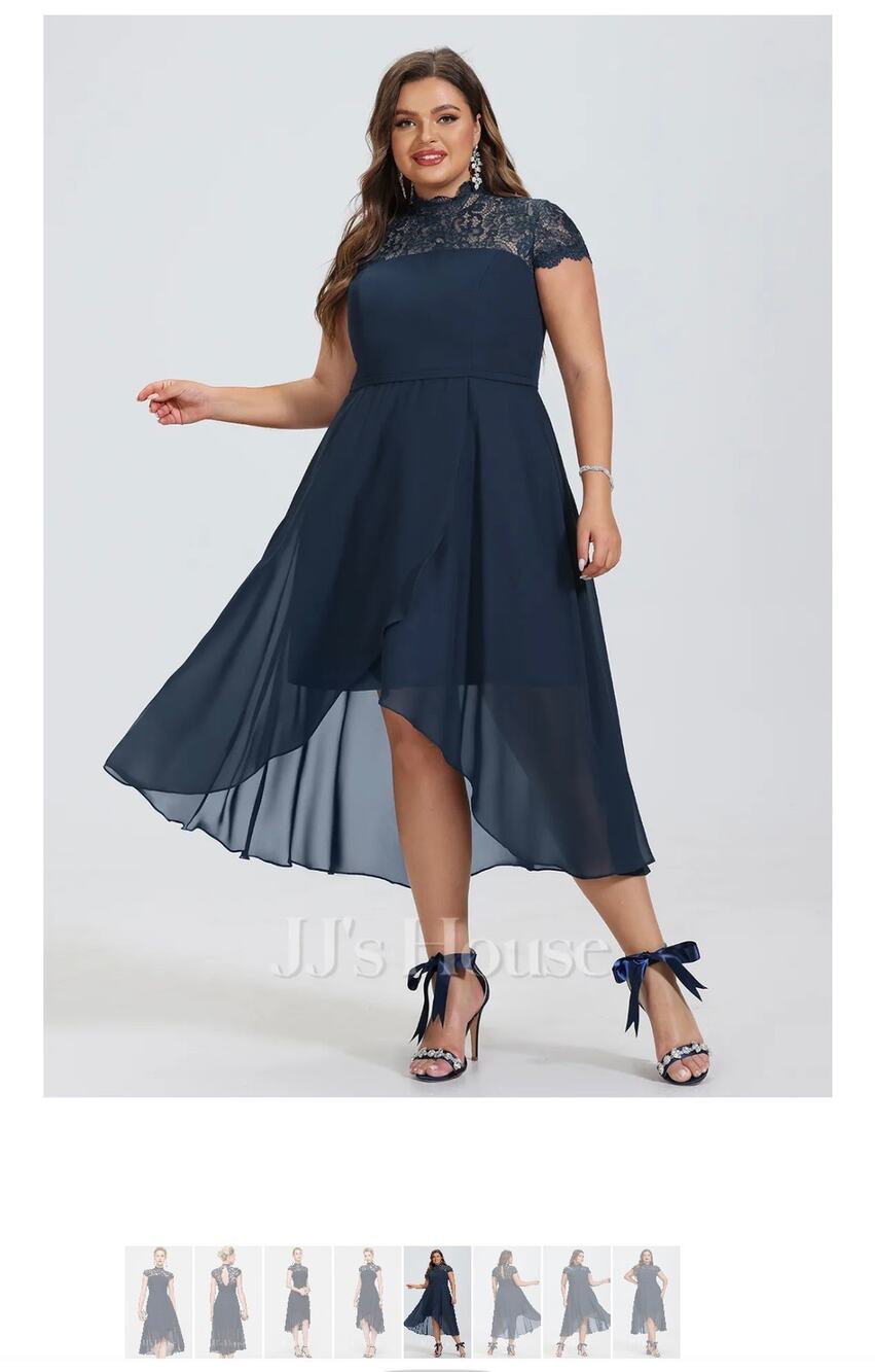 JJ’s House Dark Navy Blue Chiffon Coretta Midi Dress - Size US 10 / UK 12 - NWT